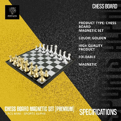 Picture of Chess Board Magnetic Set (Premium) - 1 Pcs Mini - Sports Alpha - Enjoy Endless Games with Portability and Durability~High Quality Product Gold
