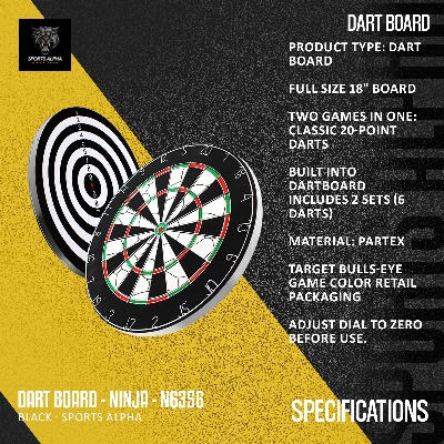 Picture of Dart Board - 18 Inch -  NINJA - N6356 - Black - Sports Alpha Black