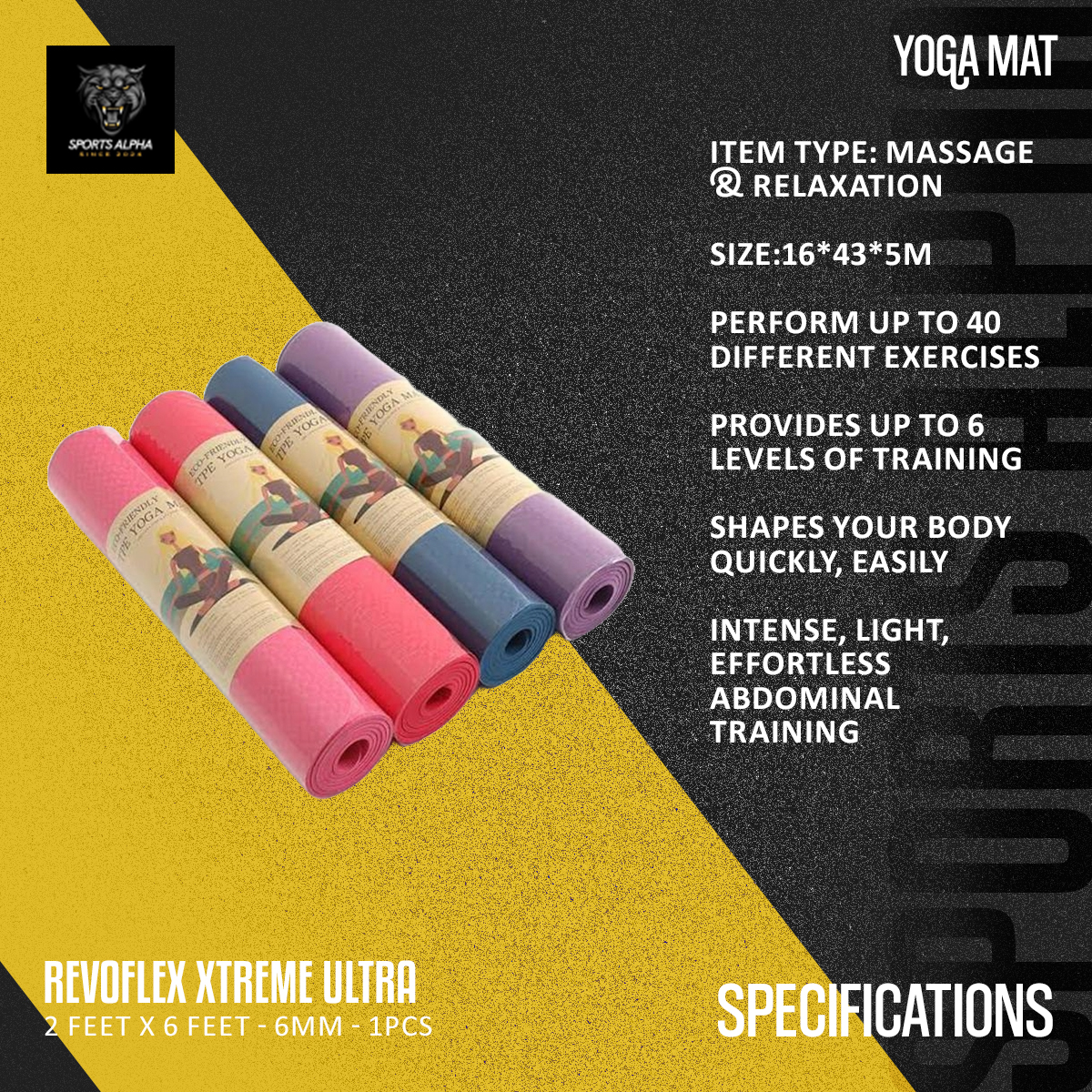 Picture of YOGA MAT | 2ft x 6ft – 6mm Thickness | New Eco-Friendly | 1 Piece | Sports Alpha Multicolor