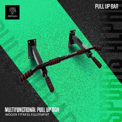 Picture of Wall Mounted Pull Up Bar - Weight Capacity 200kg - Full Body Strength Training Tool - Fitness Equipment for Home Gym - Sports Alpha Black