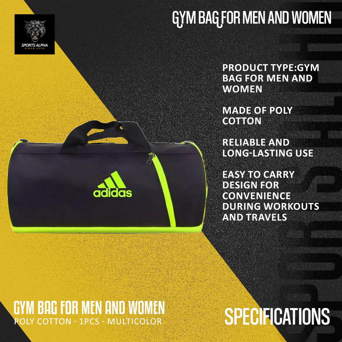 Picture of Gym Bag - Poly Cotton - 1Pcs - Multicolor | Lightweight & Durable | Portable Fitness Travel Essential | Sports Alpha Multicolor