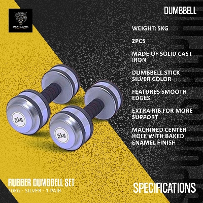 Picture of Silver Dumbbell Set - 10kg - Silver - 1 pair - Sports Alpha Silver