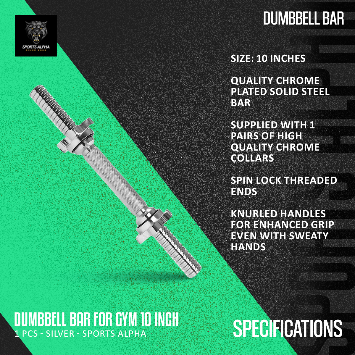 Picture of Dumbbell Bar 10 inch - 1 Pcs - Silver - Sports Alpha Silver