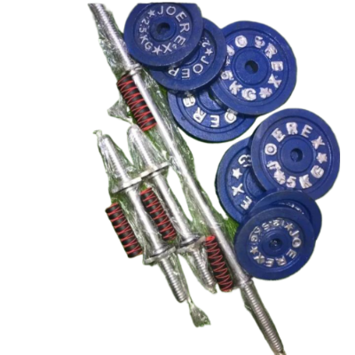 Picture of 30 Kg Dumbbell Combo - Blue Plates with 3 Feet Barbell Bar and Two 10 inch Sticks - (30 kg) (Blue) - Sports Alpha Blue