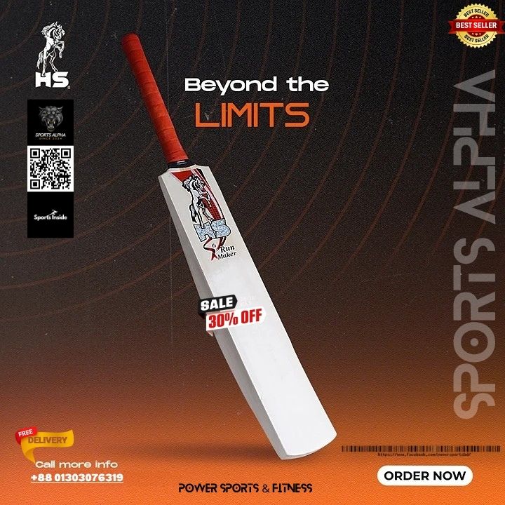 Picture of Cricket Bat | HS Run Maker | Limited Edition  | High Performance | | English Willow | Grade 1 | Sports Alpha White
