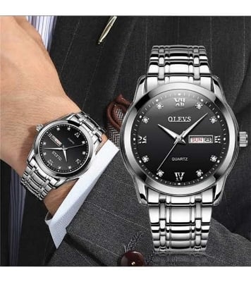 Picture of Men's OLEVS 6898 Stainless Steel Quartz Luminous Waterproof Watch Silver Black