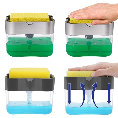 Picture of 2 In 1 Kitchen Liquid Soap Pump / Dish Liquid Pump / Kitchen Cleaner Tool / Dish Soap And Sponge / Dish washer / Dispenser Sponge Holder Press Countertop Rack With Sponge Holder