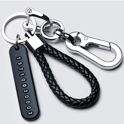 Picture of Anti-Lost Car Key Pendant Split Rings Keychain Phone Number Card Keyring Auto Vehicle Key Chain Car Accessories