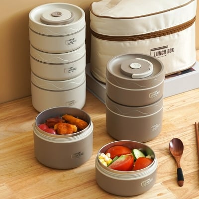 Picture of Bento Lunch Box Set Portable Keep Warm Lunch Container With Insulated Bag Stainless Steel Thermal Food Container Tableware