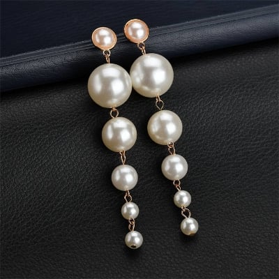 Picture of 1 pair Beautiful White Pearl long tassel Earrings 