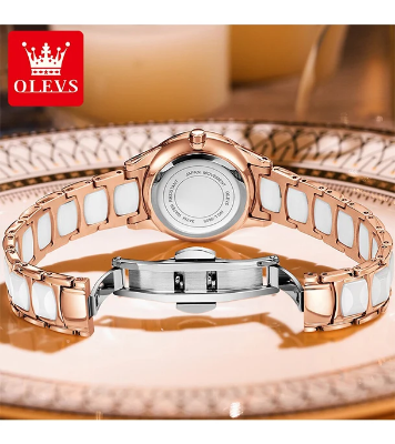 Buy Olevs 3605 Luxury Rhinestone Ceramics Strap Quartz Watch at Best Price In Bangladesh