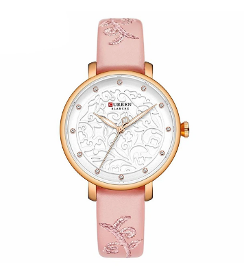 Buy CURREN 9046 Pink PU Leather Analog Watch For Women - RoseGold 