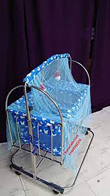 Picture of Stainless Steel Dolna Bed For New Born Baby – Cozy Nest Cradle with Mosquito Net (Model SS-3612)