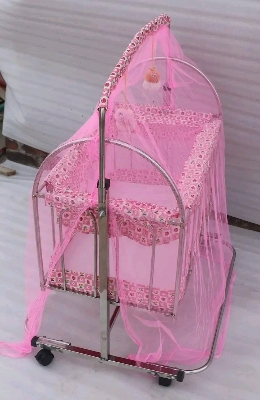 Picture of Stainless Steel Dolna Bed For New Born Baby – Cozy Nest Cradle with Mosquito Net (Model SS-3612)