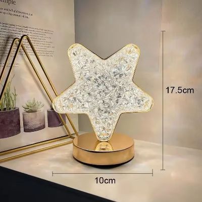 Picture of Star Shaped LED Crystal Table Lamp – Portable USB Rechargeable Bedside Lamp with Touch Sensor & Dual Color Lighting