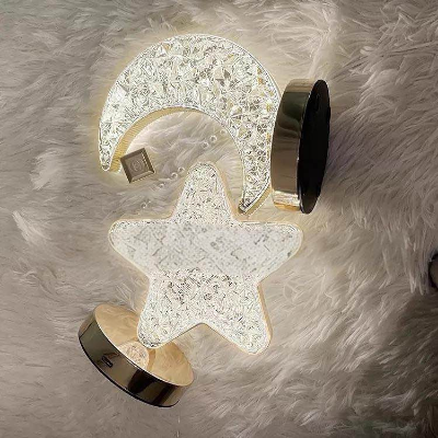Picture of Moon Shaped LED Crystal Table Lamp – USB Rechargeable Touch Control Night Light with 3 Brightness Levels & 12-Hour Battery Backup