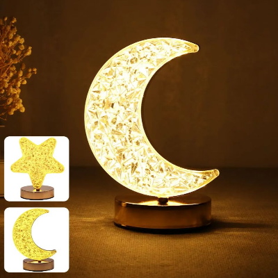 Picture of Moon Shaped LED Crystal Table Lamp – USB Rechargeable Touch Control Night Light with 3 Brightness Levels & 12-Hour Battery Backup