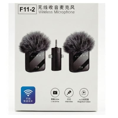 Picture of F11-2 Dual Wireless Microphone for Mobile & Camera | Noise Reduction Lavalier Mic for Vlog, Live & Interview Black