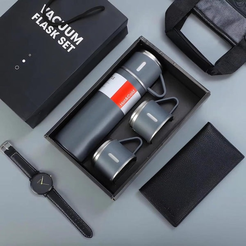 Picture of 3-Cup Stainless Steel Flask – 500ml Capacity (Dark Ash)