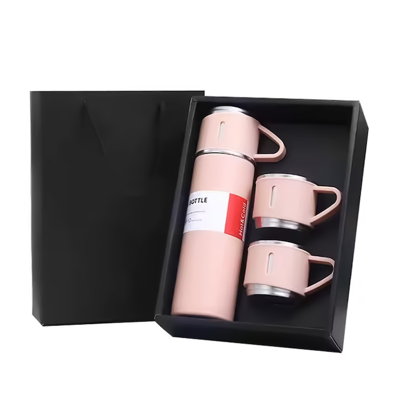 Picture of 500ml Insulated Flask for Travel with 3 Cups (Pink)