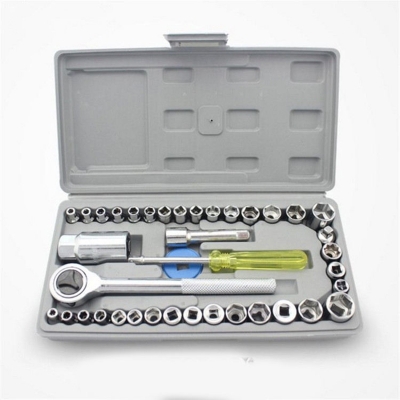 Picture of 40pcs/Set High Quality 40pcs Steel Combination Socket Wrench Set Screwdriver Hand Tools Ratchet Screwdriver Kit (Silver)