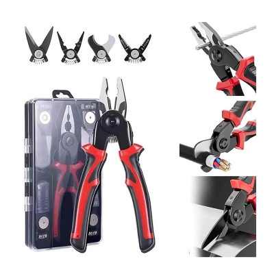 Picture of EAFIXS 5 Head Plier 5-In-1 Multifunctional Wire Stripper, Combination Interchangeable Pliers Kit, Wire Stripper, Wire Crimping Tool, Linesman Pliers, Cable Cutter, Electricians Scissor with Storage Case (Black)
