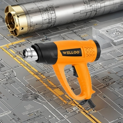 Picture of WELLOO HGT41200A 2000W Industrial Grade Dual Temperature Electric Hot Air Blower Adjustable for Heat Gun (Yellow)