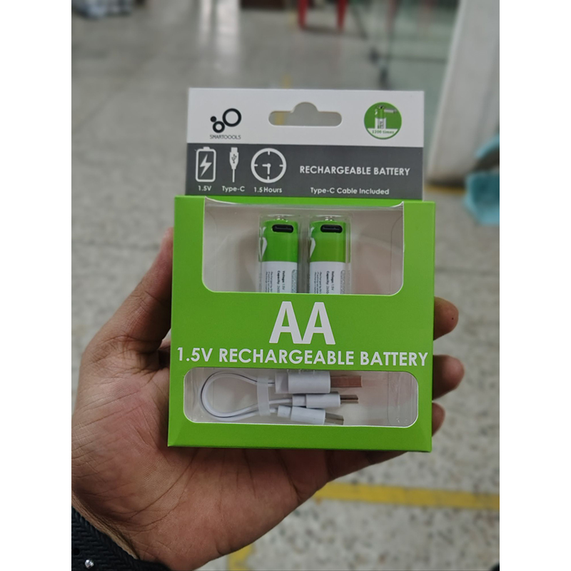 Picture of ⚡ SmartTools AA 1.5V Rechargeable Battery (Type-C Charging) – 2 Pieces + Cable Included (Green)