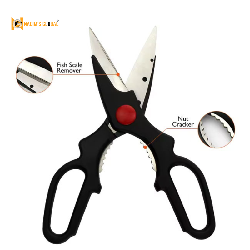 Picture of 🏷️Stainless Steel Kitchen Scissors with Fish Scale Remover & Nut Cracker (Black)