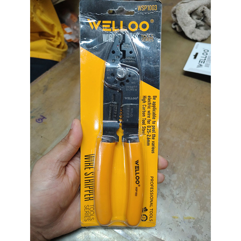 Picture of 🔧 WELLOO 8-Inch Multi-Functional Wire Stripper | Professional Electrical Hand Tool – WSP1003 (Yellow)