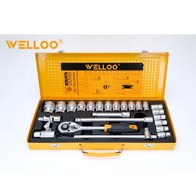 Picture of 🛠️ WELLOO 24-Pcs 1/2-Inch Socket Set | Professional Multi-Purpose Hand Tool Set – SKTS024 (Yellow)