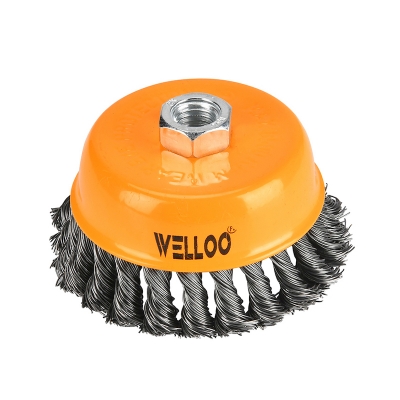 Picture of WELLOO 3" inch Round Steel Industrial Polish Cup Twisted Knot Wire Brush-WCT12075 (Yellow)