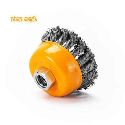 Picture of WELLOO 3" inch Round Steel Industrial Polish Cup Twisted Knot Wire Brush-WCT12075 (Yellow)