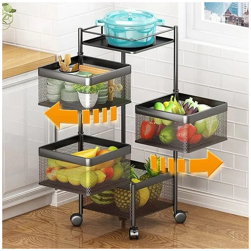 Picture of Premium 4-Layer Square Rotating Kitchen Storage Rack - Multi-Functional Movable Organizer with Wheels