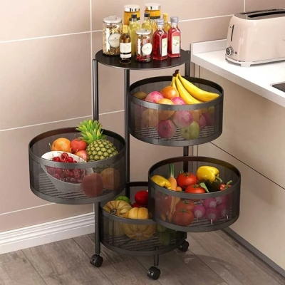 Picture of Premium 4-Layer Round Rotating Kitchen Storage Rack - Multi-Layer Kitchen Organizer with Wheels