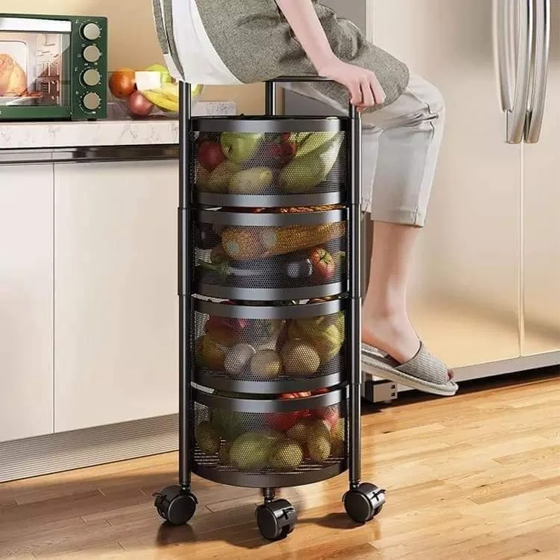 Picture of Premium 4-Layer Round Rotating Kitchen Storage Rack - Multi-Layer Kitchen Organizer with Wheels