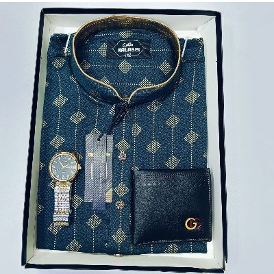 Picture of Cotton  Print Punjabi + Premium Watch + Wallet  Combo Pack