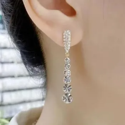 Picture of 2023 New Inlaid Zircon Long Tassel Gold Colour Earrings For Women