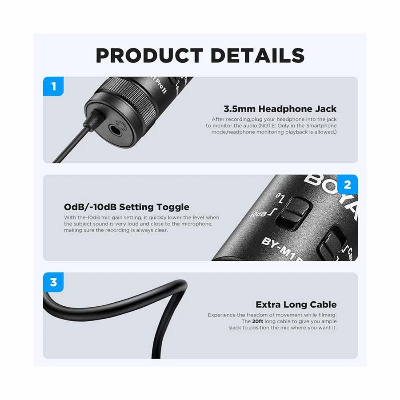 Picture of BOYA BY-M1 Pro II Universal Lavalier Microphone- No Need Batteries