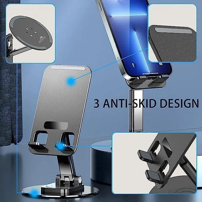 Picture of DOLPHY Adjustable & Foldable Phone/Tablet Holder | 360 Degree Metal Mobile Stand for Bed, Office Table, Desk & Home, PC, Smartphone & Tablets