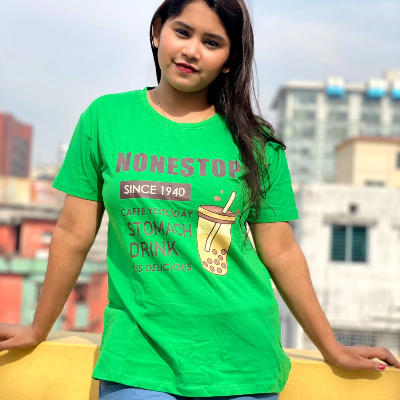 Picture of DTF Printed ladies  T shirt | Half Sleeve Plain | Regular Fit Ladies T Shirt for Women & Girls |