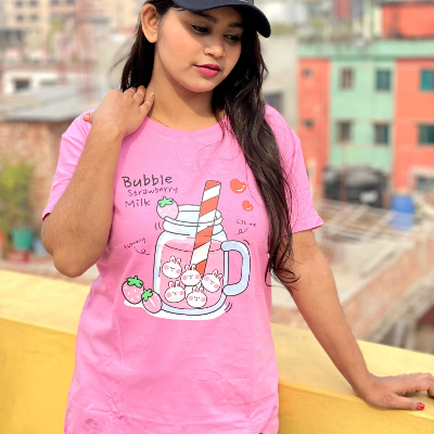 Picture of DTF Printed ladies  T shirt | Half Sleeve Plain | Regular Fit Ladies T Shirt for Women & Girls |