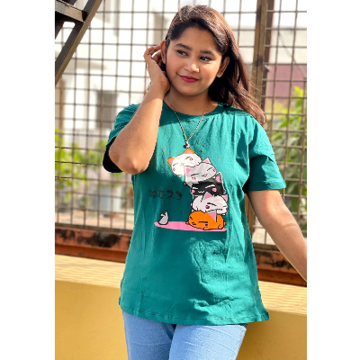 Picture of DTF Printed ladies  T shirt | Half Sleeve Plain | Regular Fit Ladies T Shirt for Women & Girls |