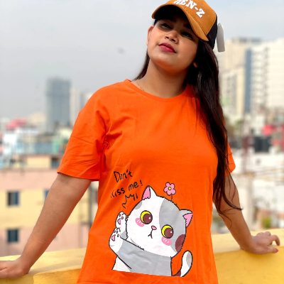 Picture of DTF Printed ladies T shirt | Half Sleeve Plain | Regular Fit Ladies T Shirt for Women & Girls |