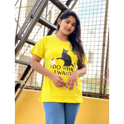 Picture of DTF Printed ladies T shirt | Half Sleeve Plain | Regular Fit Ladies T Shirt for Women & Girls |