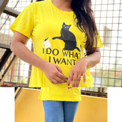 Picture of DTF Printed ladies T shirt | Half Sleeve Plain | Regular Fit Ladies T Shirt for Women & Girls |