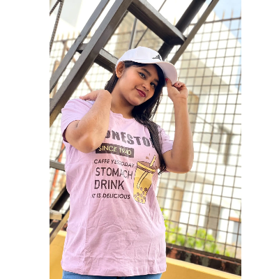 Picture of DTF Printed ladies T shirt | Half Sleeve Plain | Regular Fit Ladies T Shirt for Women & Girls |