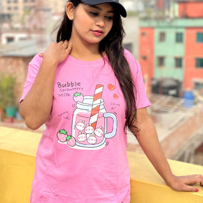 Picture of DTF Printed ladies T shirt | Half Sleeve Plain | Regular Fit Ladies T Shirt for Women & Girls |