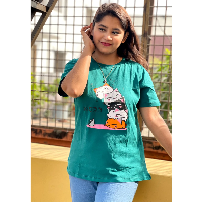 Picture of DTF Printed ladies T shirt | Half Sleeve Plain | Regular Fit Ladies T Shirt for Women & Girls |
