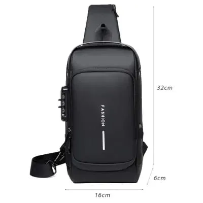 Picture of USB charging sport sling Anti-theft shoulder bag (Black)
